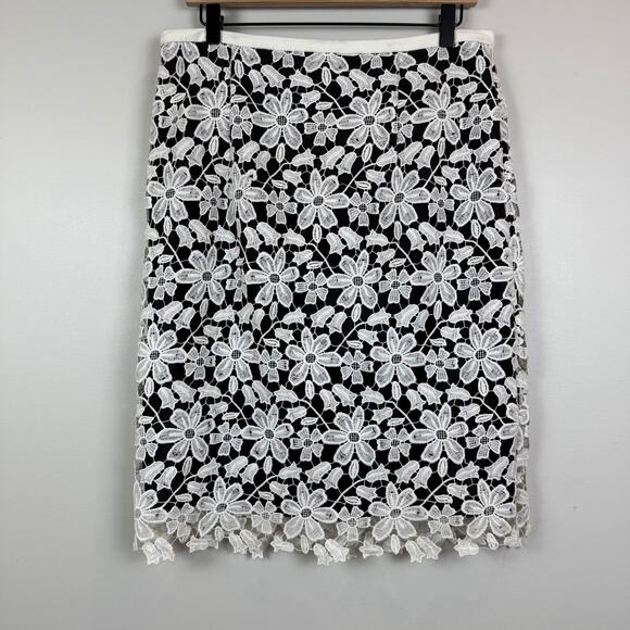 Karl Lagerfeld Paris Floral Pencil Skirt Women 10 Black White Lace Overlay Work - Picture 4 of 8
